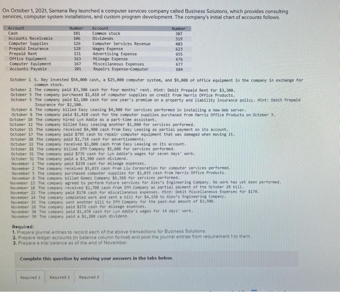 please help October 1, 2021, Santana Rey launched a computer services company