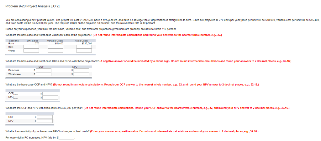  Problem 9-23 Project Analysis [LO 21 You are considening a new