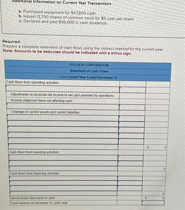 Purchased equipment for $47,800 cash. b. Issued 12,700 shares of common stock