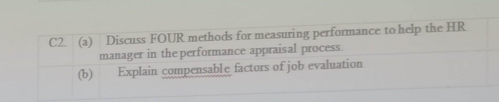 C2 C2 (a) Discuss FOUR methods for measuring performance to help the