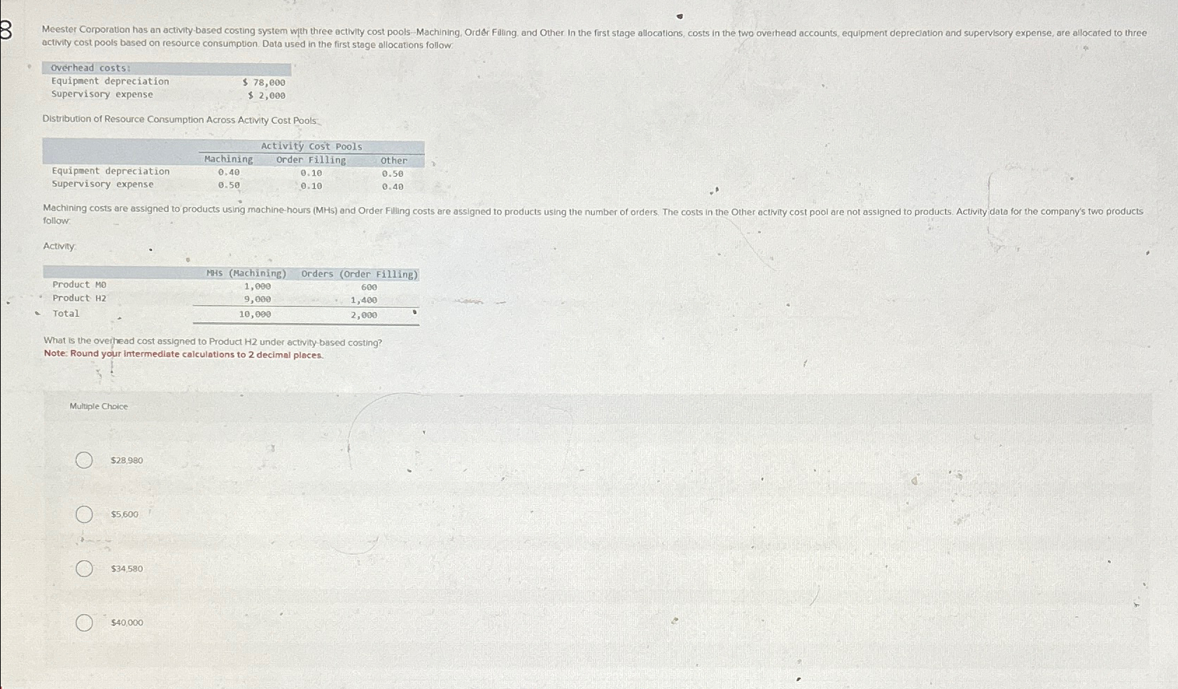  activity cost pools based on resource consumption. Dato used in the