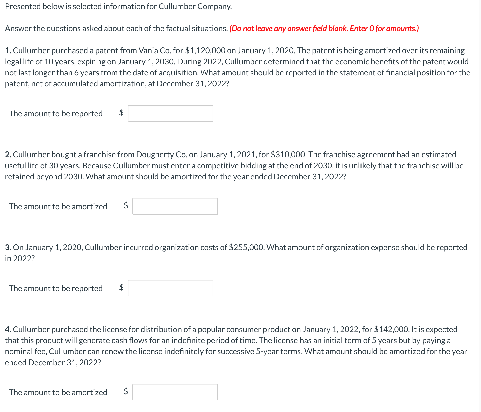 Presented below is selected information for Cullumber Company. Answer the questions