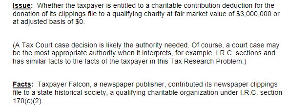  provide a written answer to the Tax Research Problem assigned from