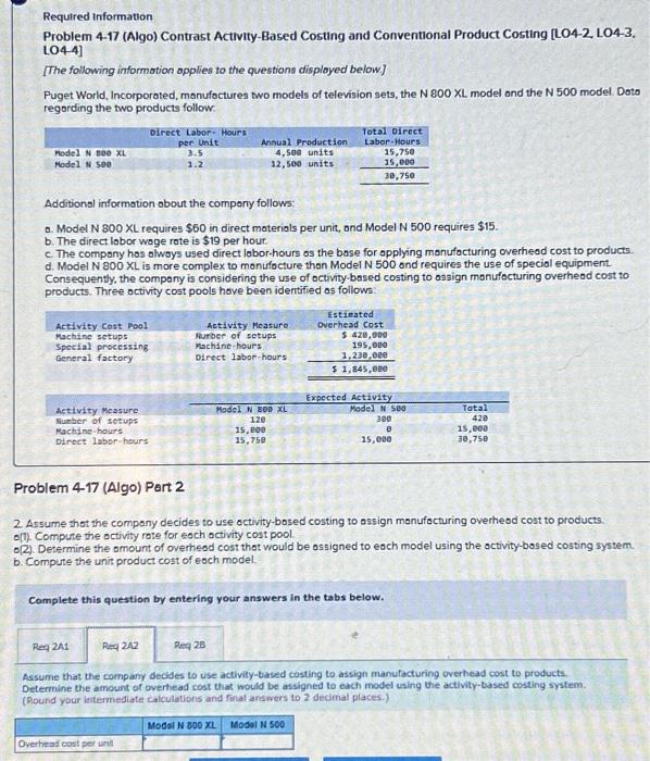 Costing [LO4-2, L04-3. LO4-4] [The following information applies to the questions displayed