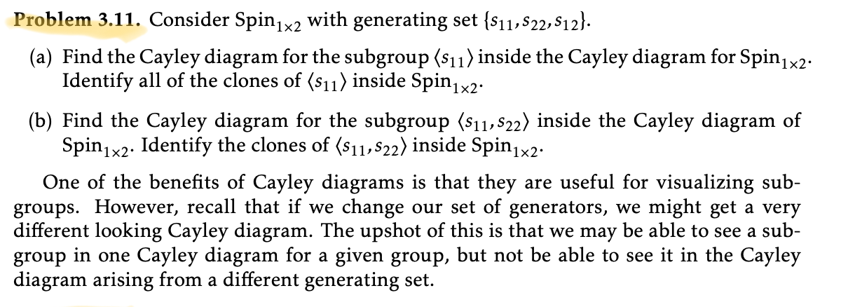 Problem 3.11. Consider Spin1x2 with generating set {$11,S22,512}. (a) Find the
