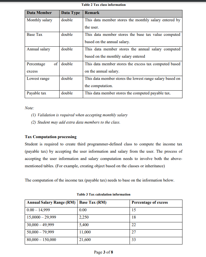  Table 2 Tax class information Data Member Data Type Remark Monthly