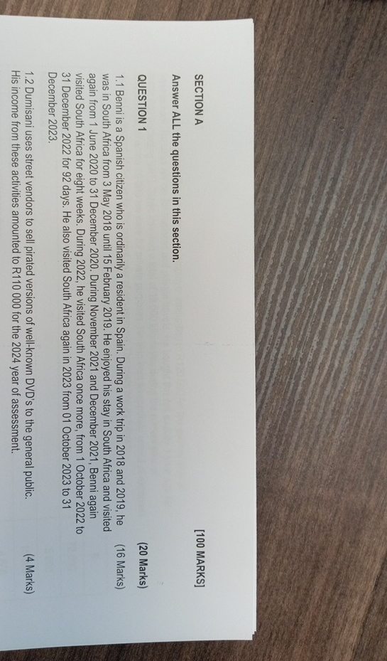  SECTION A [100 MARKS] Answer ALL the questions in this section.