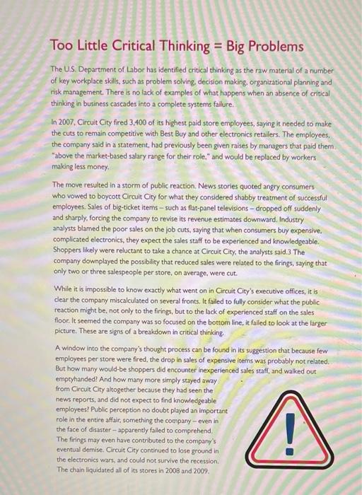 Thank you!! Critical Thinking Means Business Introduction When more than 400 senior