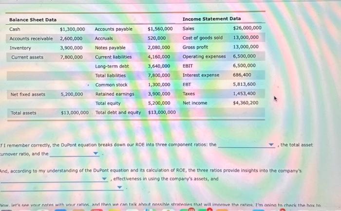 can talk about possible strategies that will improve the ratios. Im going