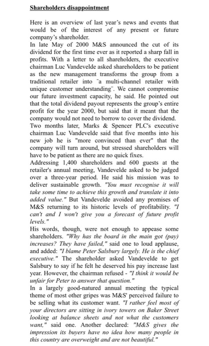 Plc (from now on M&S) is an international retailer with 718 locations
