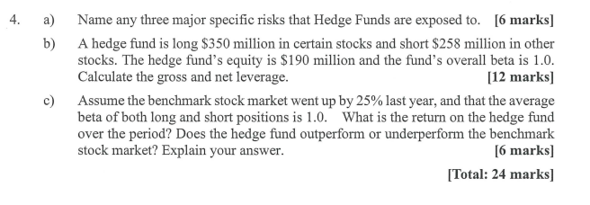 4. a) b) Name any three major specific risks that Hedge