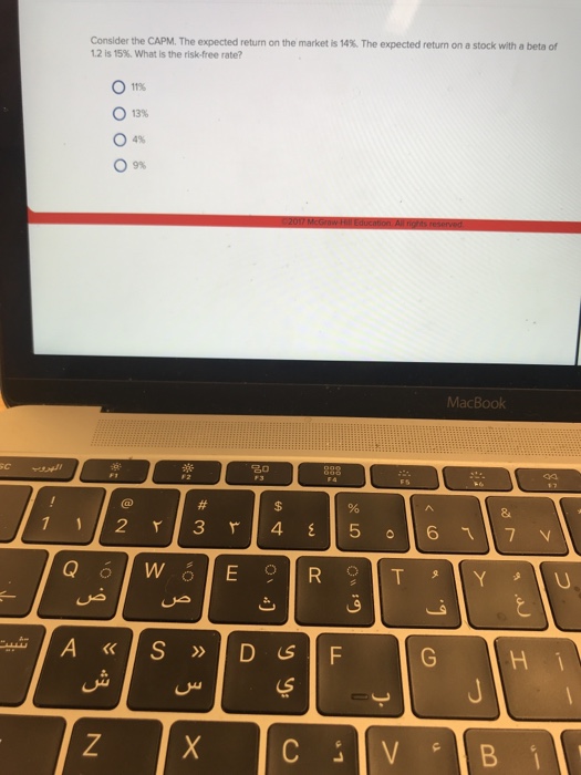  Consider the CAPM. The expected return on the market is 14%.