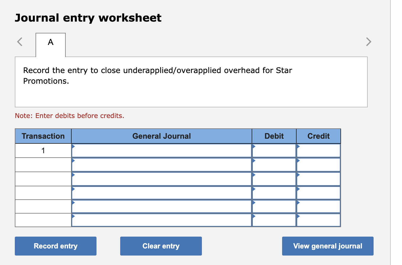 entry to close underapplied/overapplied overhead for Valle Builders. Note: Enter debits before