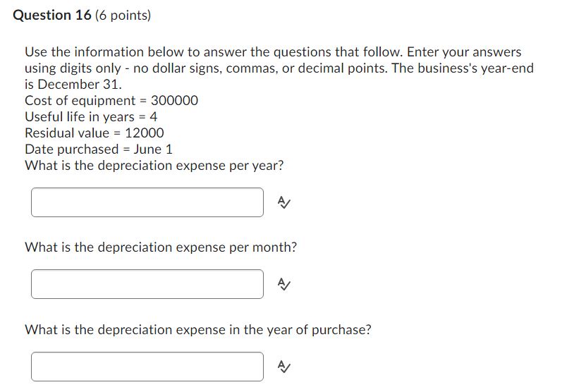  Question 16(6 points) Use the information below to answer the questions