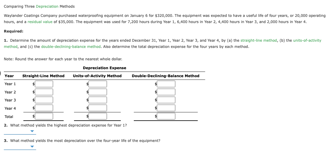 Please help fill in Depreciation Expense. I will rate. Comparing Three Depreciation