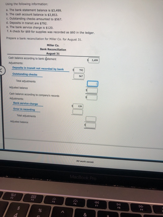  Using the following information: a. The bank statement balance is $3,499.