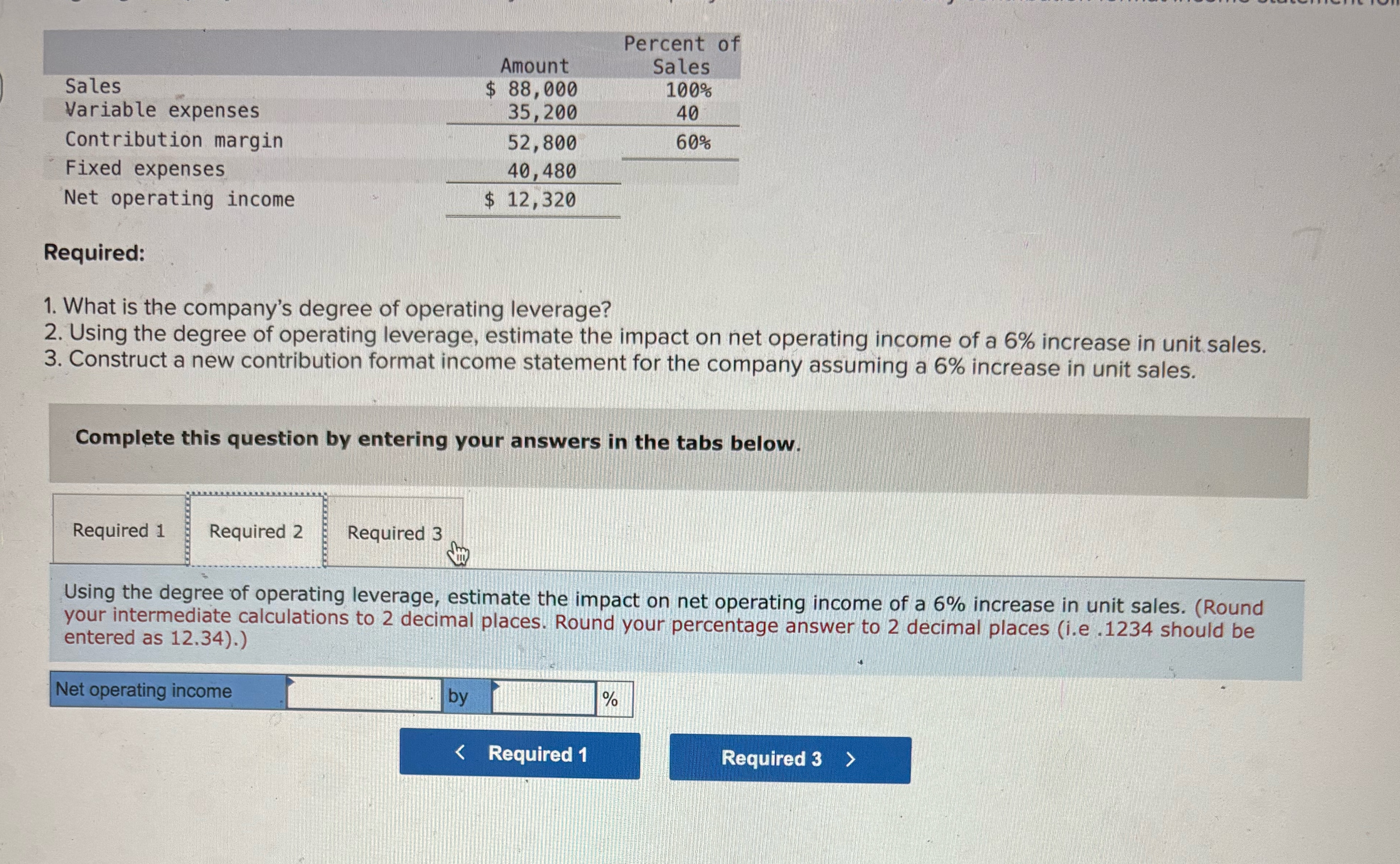  2. Using the degree of operating leverage estimate the impact on