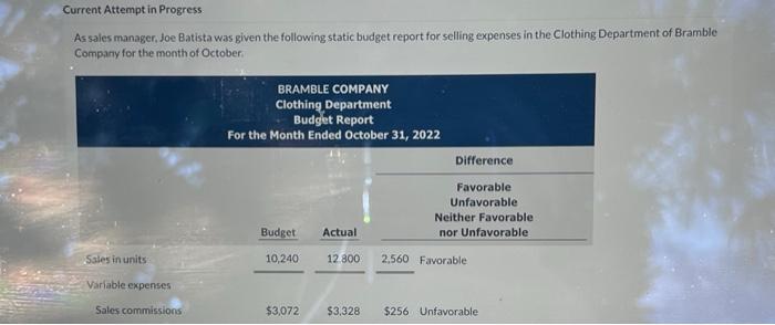  Current Attempt in Progress As sales manager, Joe Batista was given