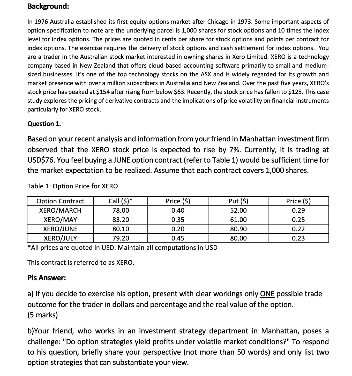  Background: In 1976 Australia established its first equity options market after