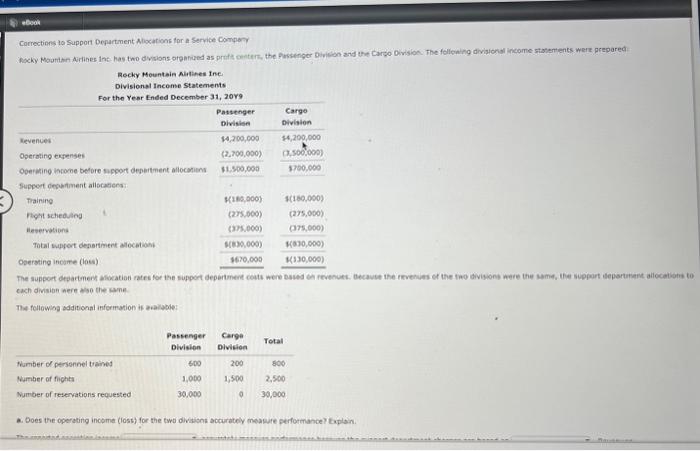  Corrections to Support Department Allocations for a Service Company Rocky Mountain