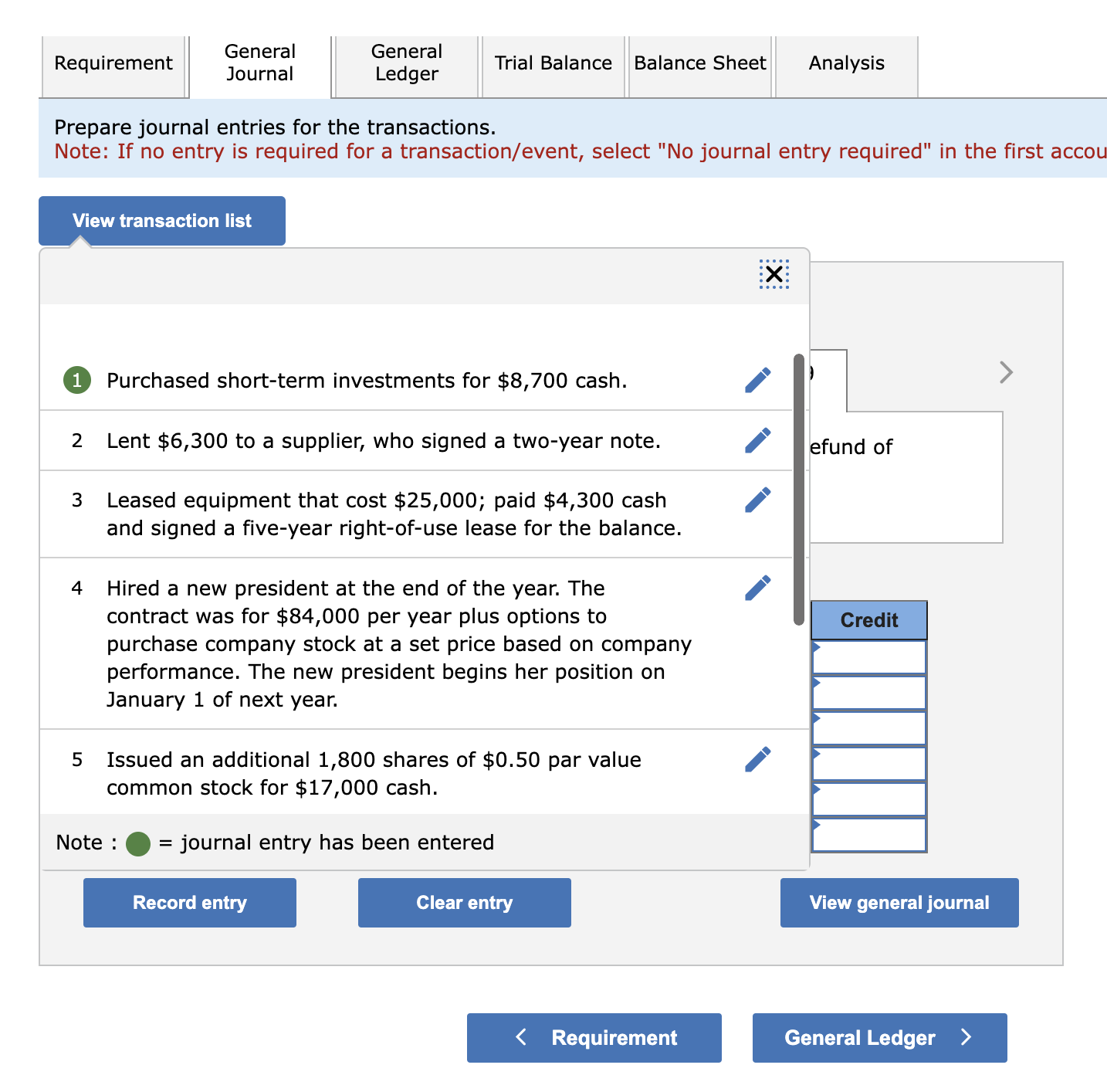 statement tabs. Prepare journal entries for the transactions. Note: If no entry