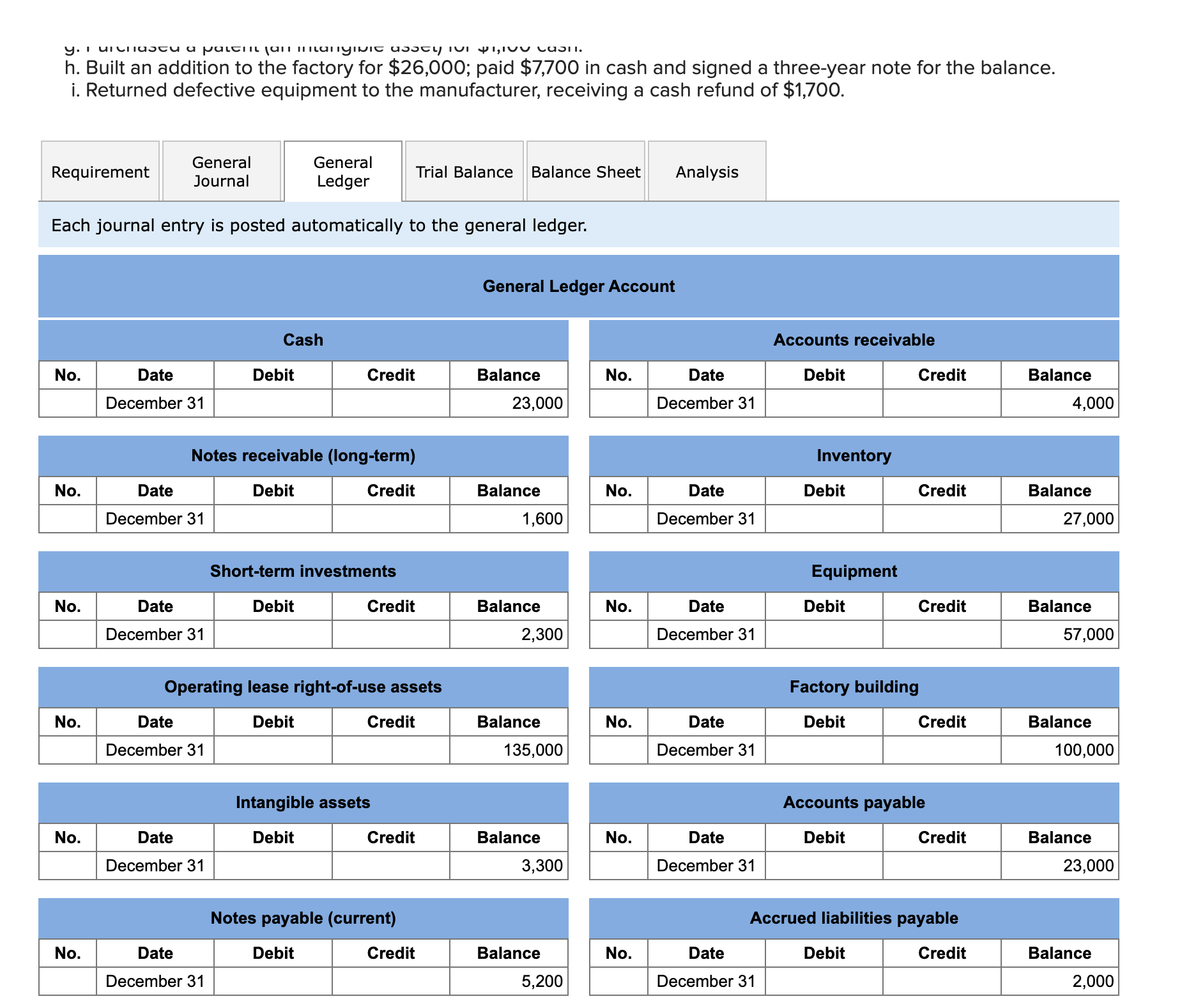 first acco \begin{tabular}{|l|l|} \hline & Purchased short-term investments for $8,700 cash. \\