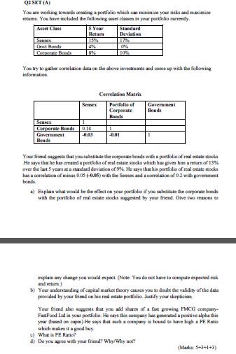  Q2 SF.T (A) You ars working towarde cretaing a portfolio which