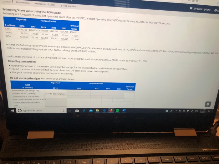 sales, net operating profit after tax (NOPAT), and net Reported Horizon Period