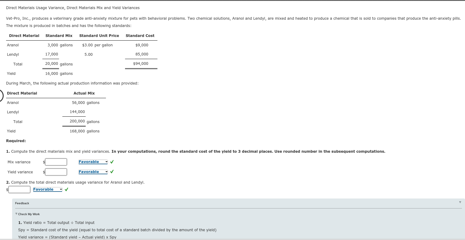  Direct Materials Usage Variance, Direct Materials Mix and Yield Variances Vet-Pro,