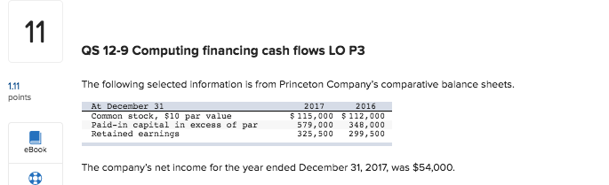  QS 12-9 Computing financing cash flows LO P3 The following selected