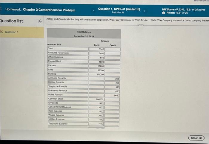  E Homework: Chapter 2 Comprehensive Problem Question list Question 1 K