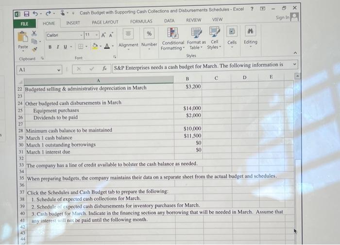 has asked you to prepare the Cash Budget and the retased Schedulos