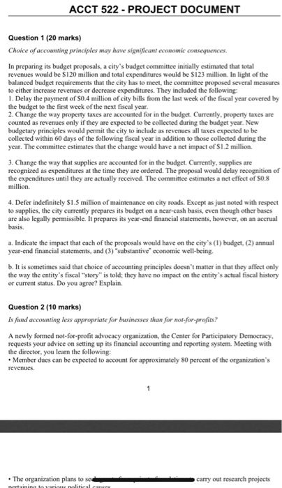 question 2 and 4 answers ACCT 522 - PROJECT DOCUMENT Question 1