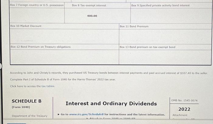 Schedule B of Form 1040 for the Harns-Thomas' 2022 tax year. Click