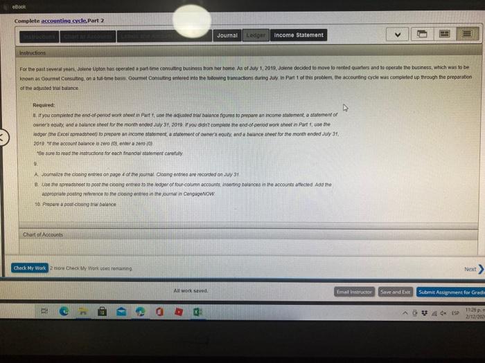  I need help with this eBook Complete accounting cycle Part 2