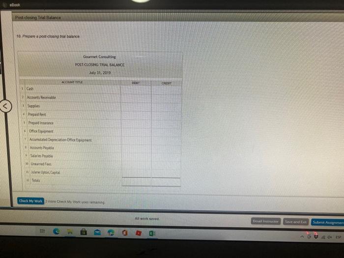 peod worksheet in Part T, use the added trial balance figures to
