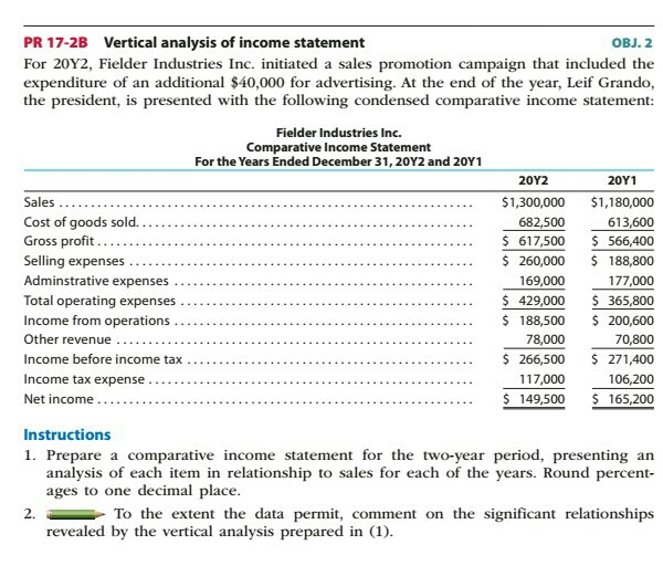 PR 17-2B Vertical analysis of income statement OBJ. 2 For 20Y2,