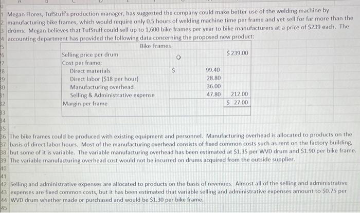 excel and not a written answer Chapter 11 Analytical Thinking: TufStuff, Inc.