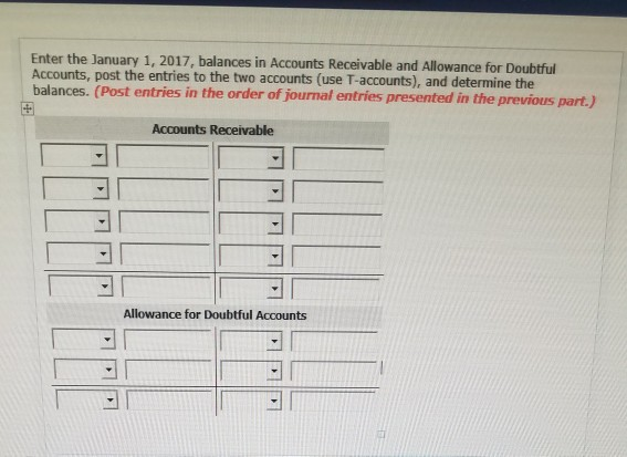doubtful accounts During 2017, the company had the following transactions related to