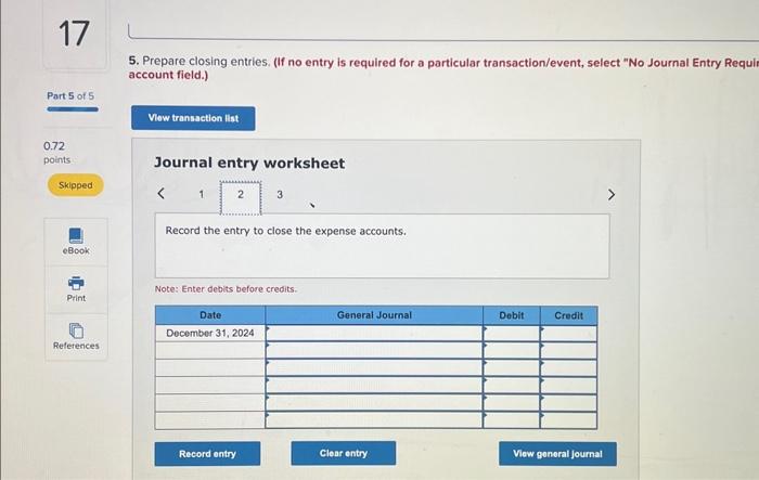 credits. Complete this question by entering your answers in the tabs below.