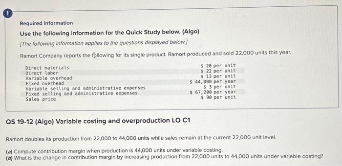  Required information Use the following information for the Quick Study below.