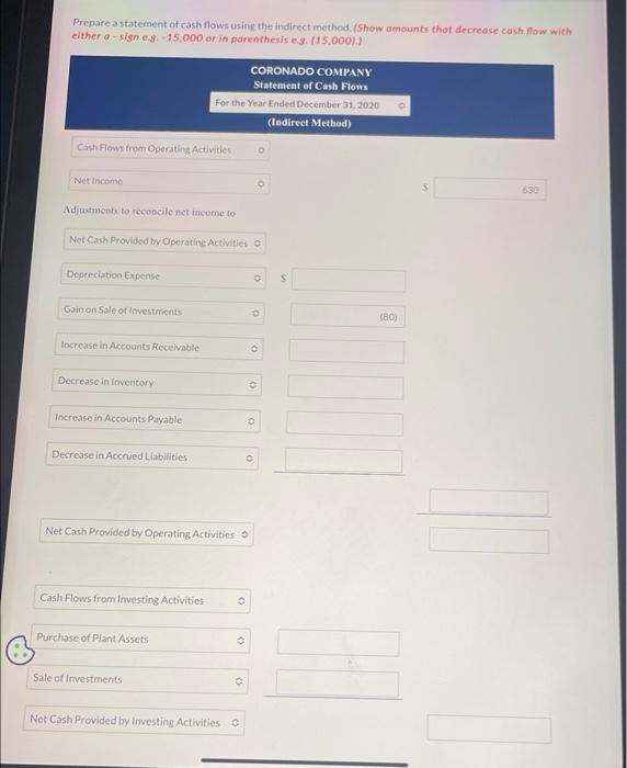 exchange for plant assets. No plant assets were sold in 2020. Prepareastatement