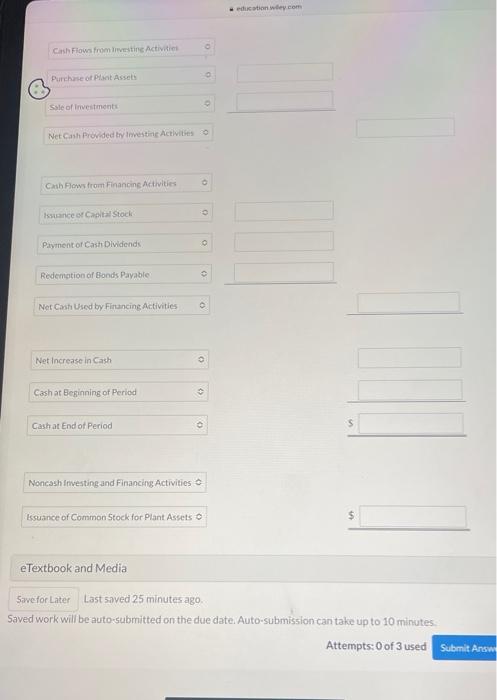 of cash flows using the indirect method, (Show dmounts that decrease cash