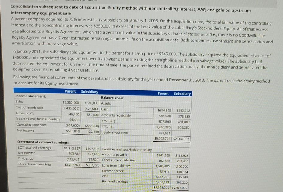 help with C and E plz. Consolidation subsequent to date of