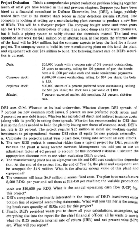 Project Evaluation This is a comprehensive project evaluation problem bringing together