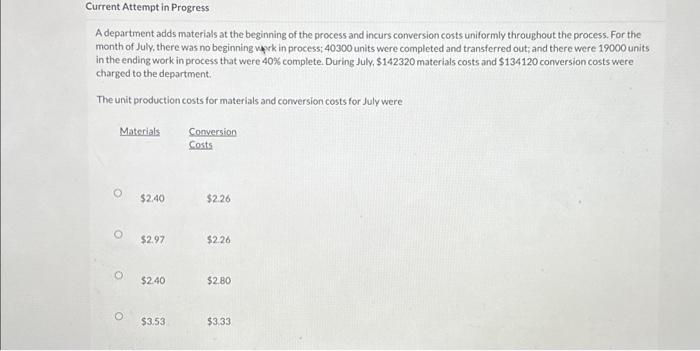  Current Attempt in Progress A department adds materials at the beginning