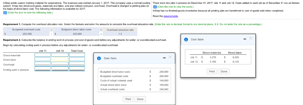 1. Compute the overhead allocation rate. 2. Calculate the balance in ending