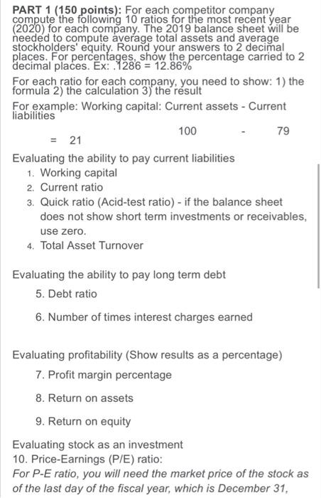  answer using fomulas in excel PART 1 (150 points): For each