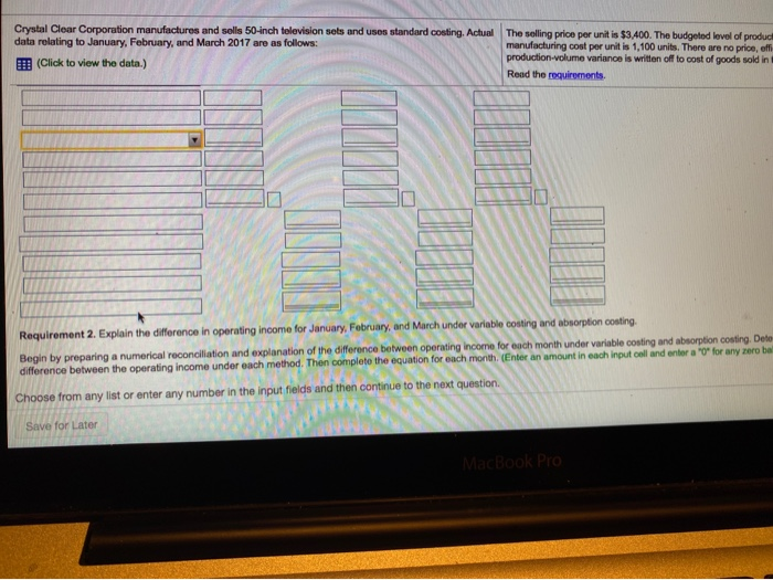 costing. Actual The selling price per unit is $3,400. The budgeted level