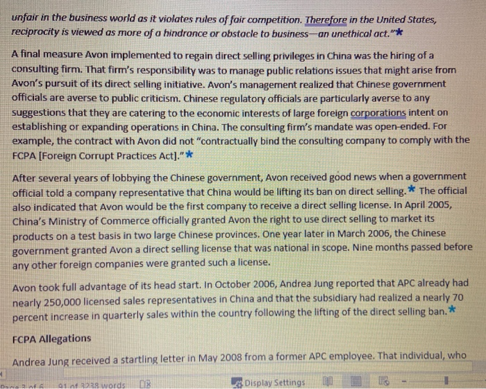 the questionable payments made by APC. See the "Avon Products, Inc." case